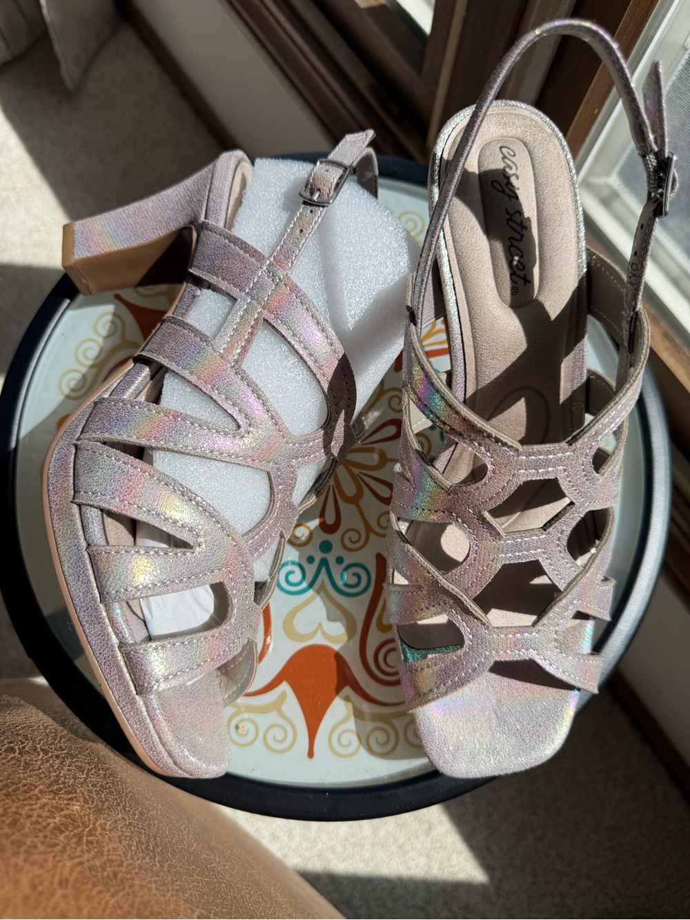 easy street Iridescent Strappy Slingback Heels